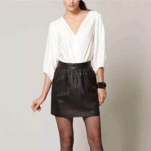 Tibi Black Leather Mini Skirt